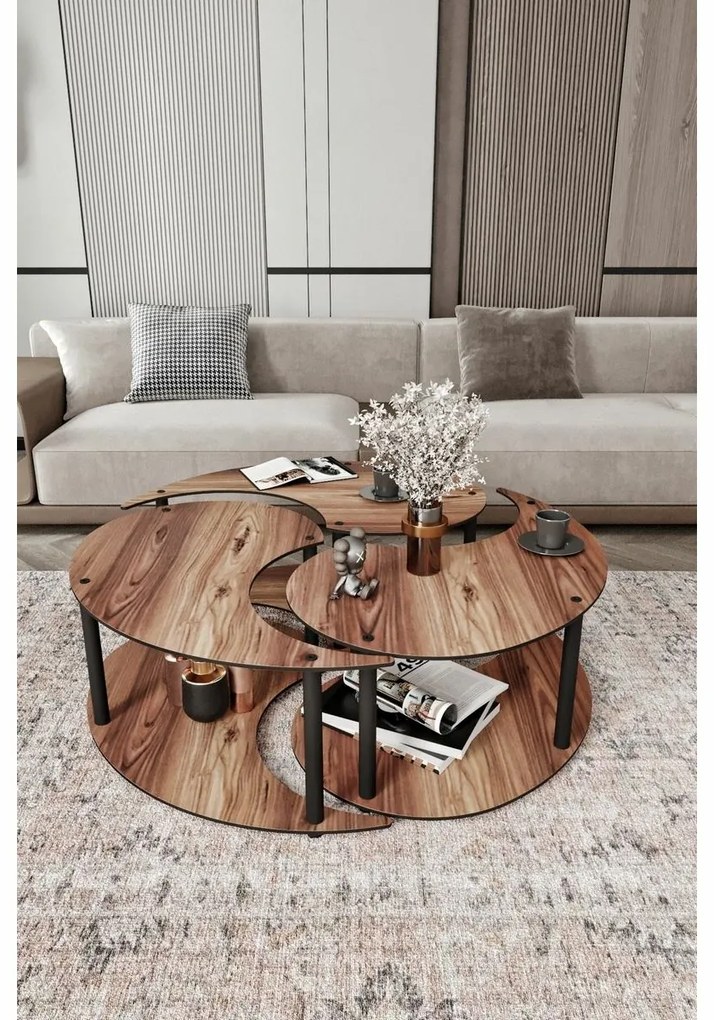 Yin Yang Walnut konferenciaasztal-készlet, 3 db