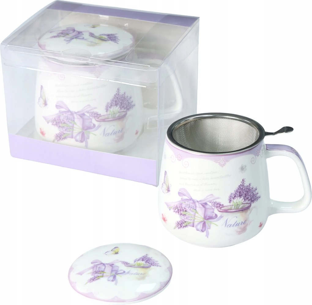 Porcelán bögre Livello fém főzőlappal 500 ml nagy levendula