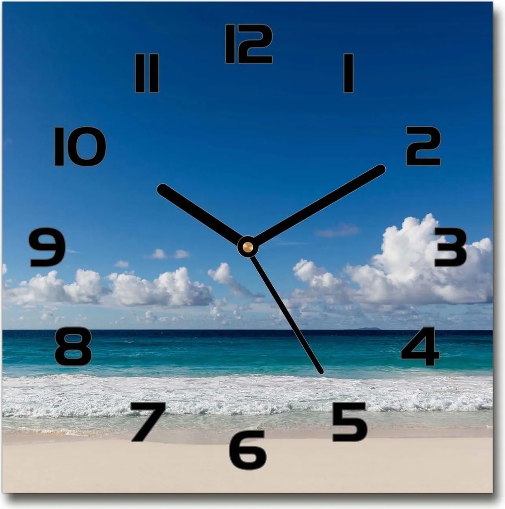 Csendes üveg falióra Seychelle-szigetek tengerpart 30x30 cm