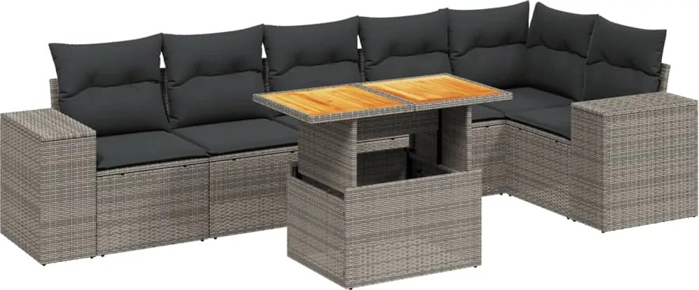 vidaXL 7 részes szürke polyrattan kerti ülőgarnitúra párnákkal