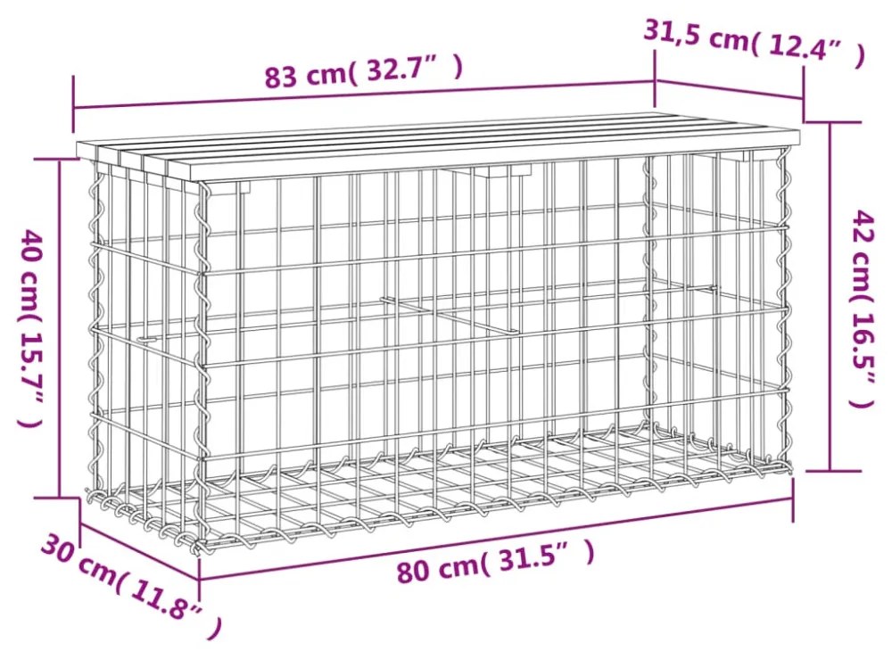 tömör fenyőfa gabion kerti pad 83x31,5x42 cm
