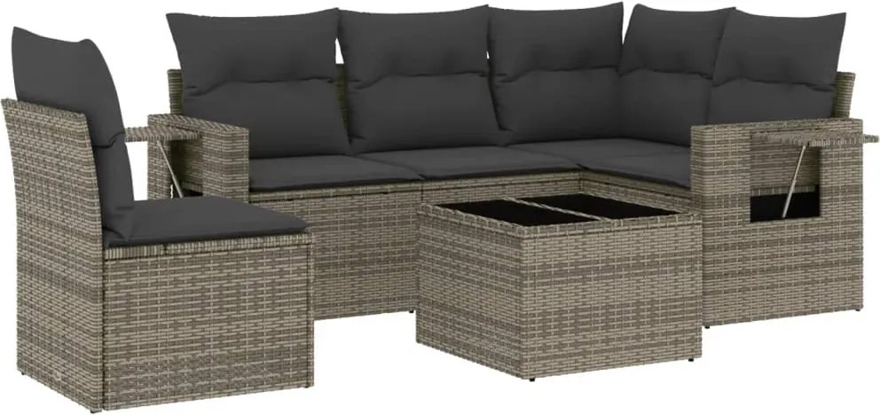 vidaXL 6 részes fekete polyrattan kerti ülőgarnitúra párnákkal