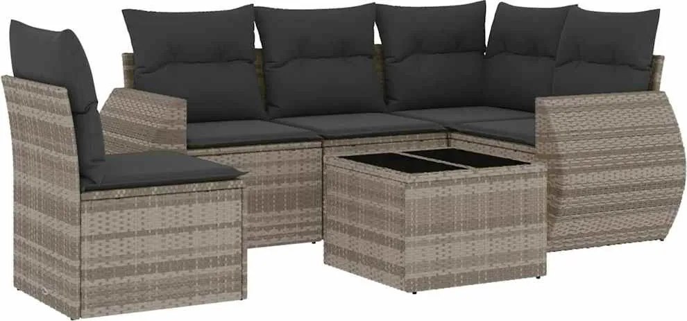 vidaXL 6 részes világosszürke polyrattan kerti ülőgarnitúra párnákkal