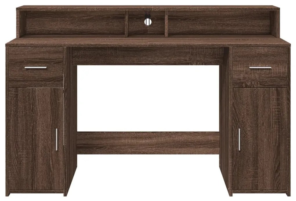barna tölgy színű szerelt fa íróasztal LED-ekkel 140x55x91 cm