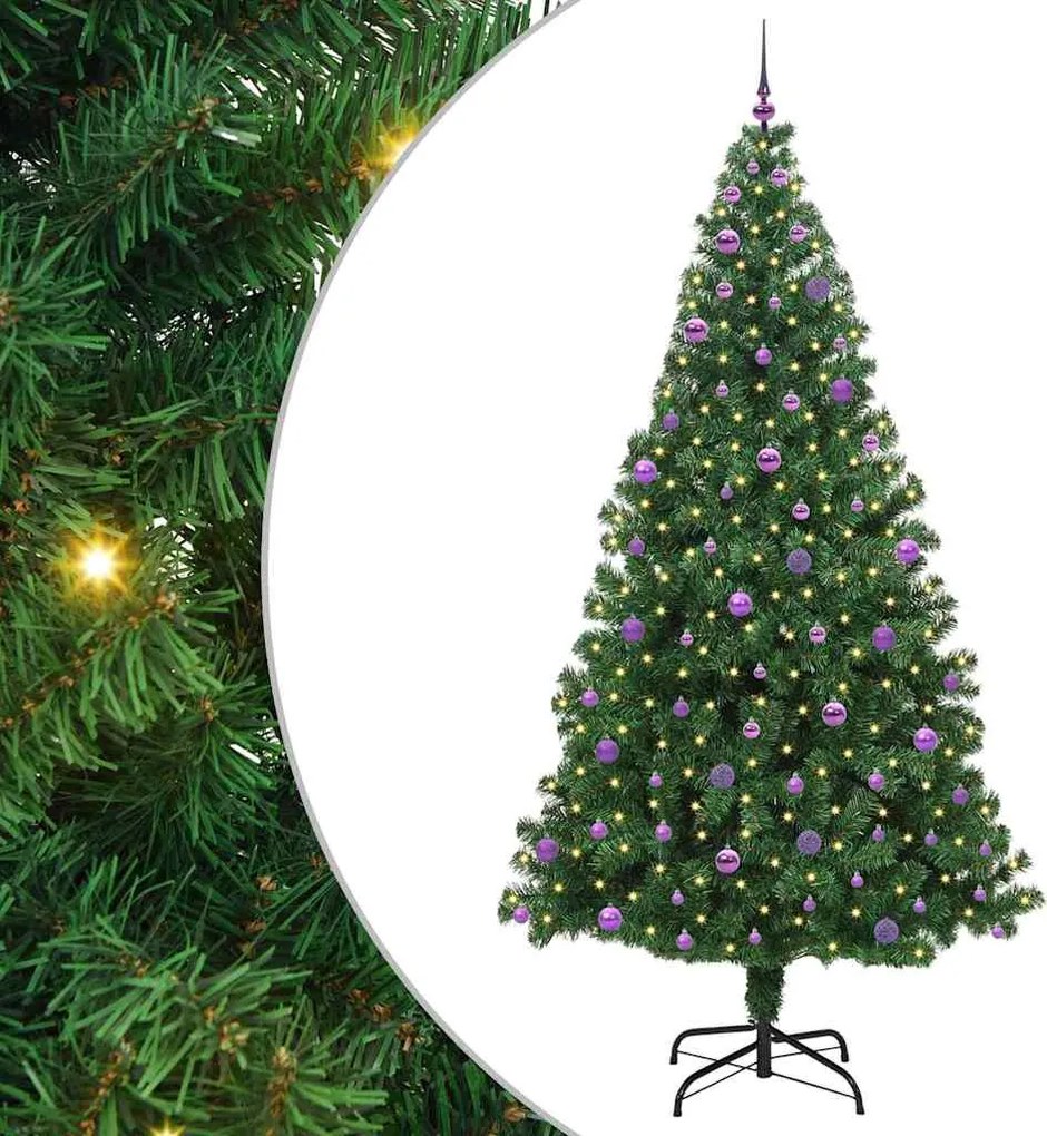 vidaXL Mű karácsonyfa 300 LED-del Zöld 240 cm PVC és Acél és Műanyag