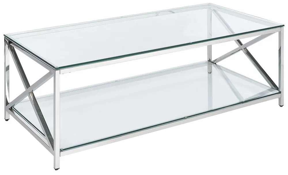 Ezüst üveg dohányzóasztal 60 x 120 cm AUDET Beliani