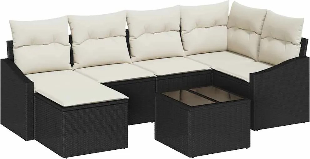 vidaXL Kanapé Szett párnával 7 pcs Fekete polirattan