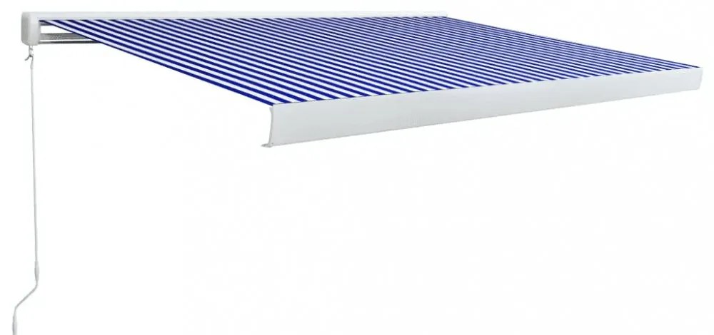 kék és fehér manuális, kazettás napellenző 400 x 300 cm