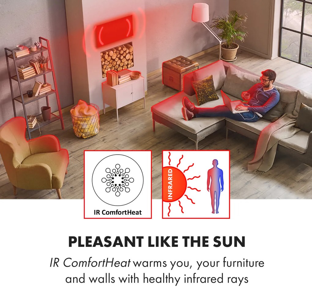 Klarstein HeatPal Marble Blackline, Infravörös hősugárzó, 1300 W, márvány, alumínium