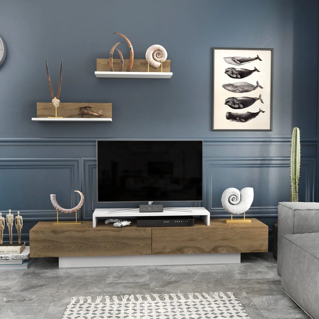 TV szekrény Lusi - White, Oud Oak