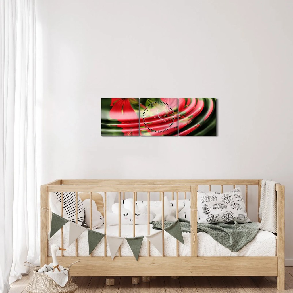 Absztrakt kép - virágok hullámokban (órával) (90x30 cm)