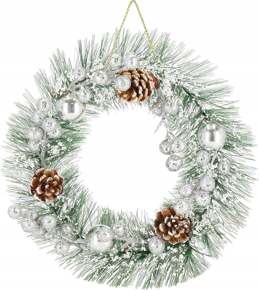 Koszorú Dekorációs Karácsonyi Ajtódísz Hófehér 24 cm
