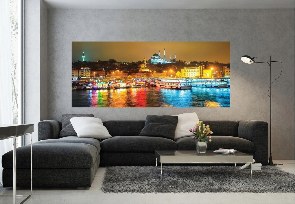 Fotótapéta Éjszakai város mecsetek panoráma tükröződés a vízben 250x104 +ragasztó