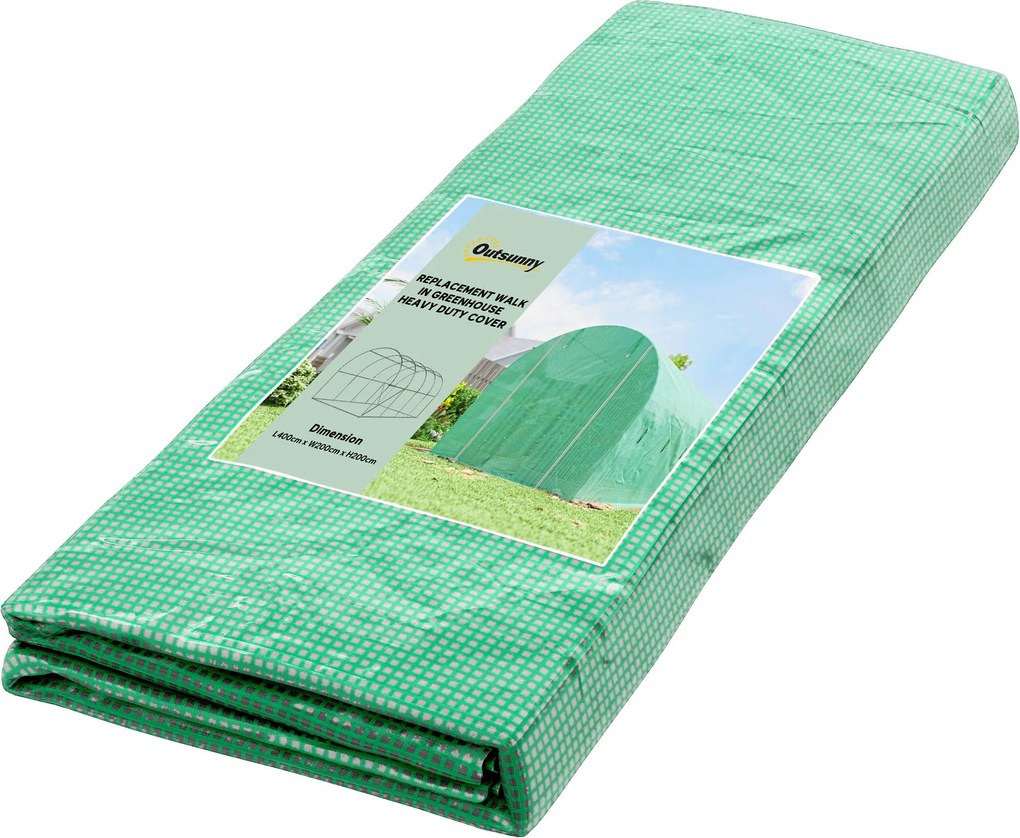 Outsunny üvegház takaró 4 x 2 m (400 x 200 x 200 cm) — vízálló PE, cipzáras feltekerő ajtó, 8 szellőzőablak, UV- és szakadásálló | Aosom