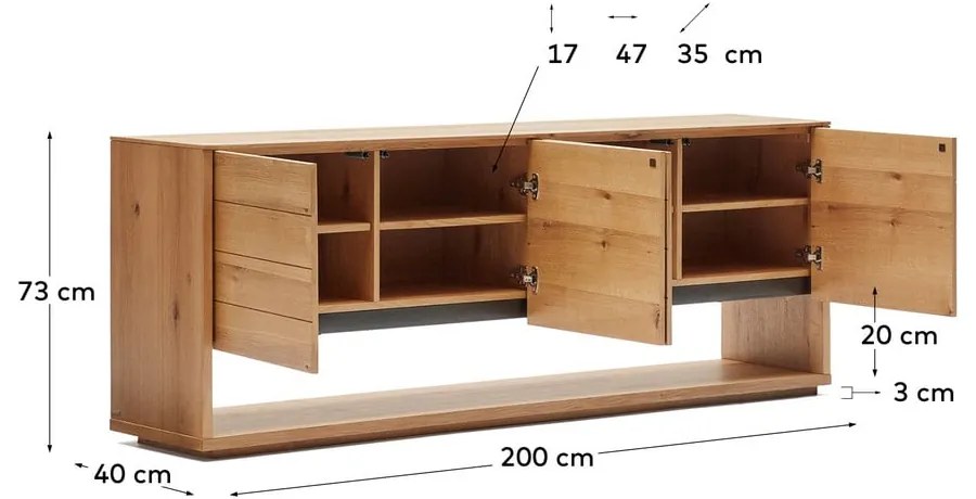 Natúr színű alacsony komód tölgyfa dekorral 200x74 cm Alguema – Kave Home