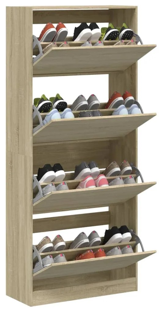 sonoma tölgy cipőszekrény 4 kihajtható fiókkal 80x34x187,5 cm