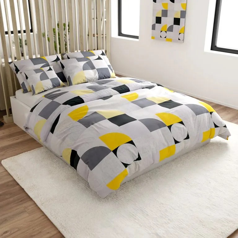 Krepp ágynemű reforcé pamutból GEOMETRIES krémszínű Ágyneműhuzat mérete: 70 x 90 cm | 140 x 200 cm