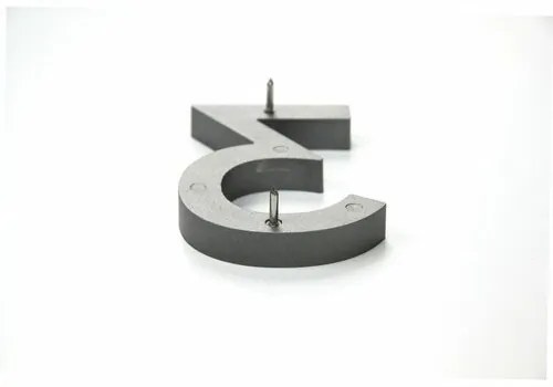 Alumínium "2" házszám, 3D, köszörült felület