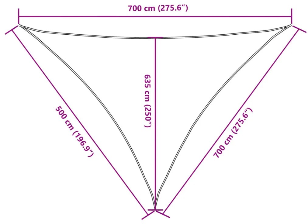 barna háromszögű oxford-szövet napvitorla 5 x 7 x 7 m