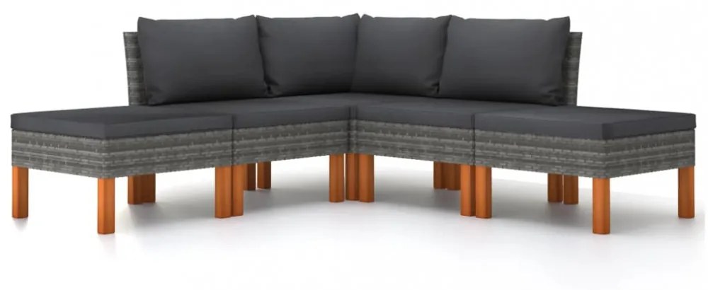 5 részes szürke polyrattan kerti ülőgarnitúra párnákkal