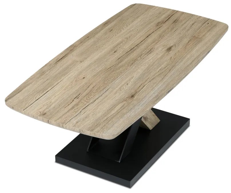 Masuță de cafea Exclusive 120x60 cm, placă MDF, decor 3D stejar san remo, picioare metalice, lac negru.