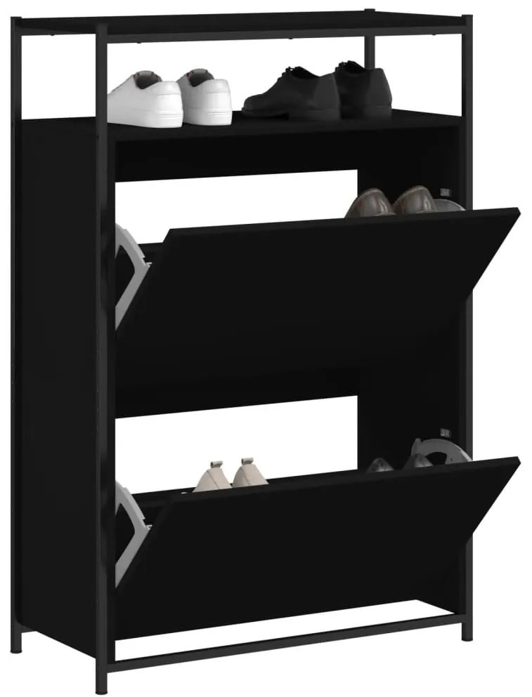 fekete szerelt fa cipőszekrény 75x34x112 cm