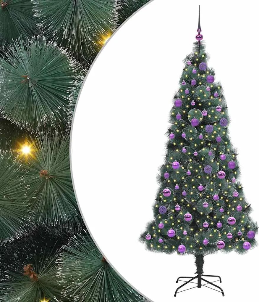 vidaXL Műfenyő világítós karácsonyfa gömbszettel Zöld 180 cm PET