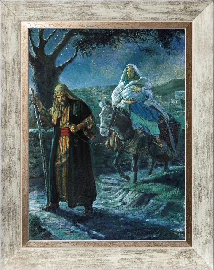 Szent Család Vallásos Vászonkép Díszített Fehér Keretben 30X40