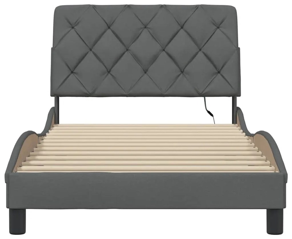 sötétszürke szövet ágykeret LED-ekkel matrac nélkül 100x200 cm
