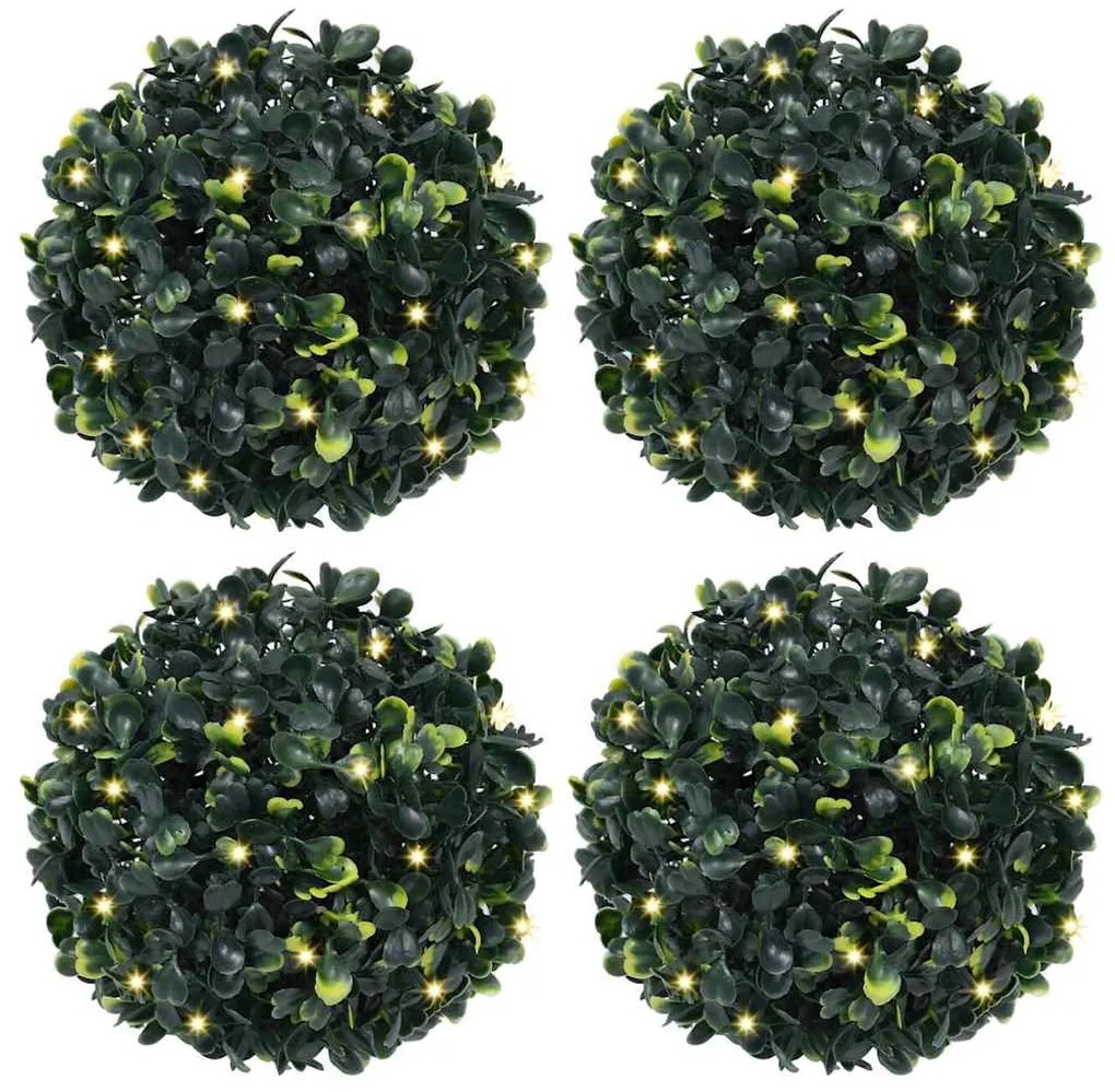 4 db zöld mesterséges boxwood gömbök LED fényekkel 12 cm