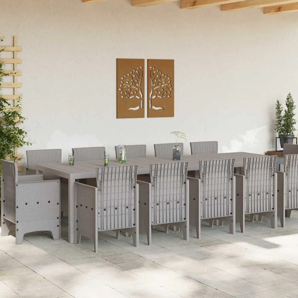 Kert étkező szett 13 pcs Világosszürke Poli rattan