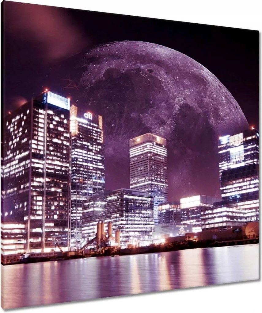 Vászonkép 90x90 Lila város éjszaka