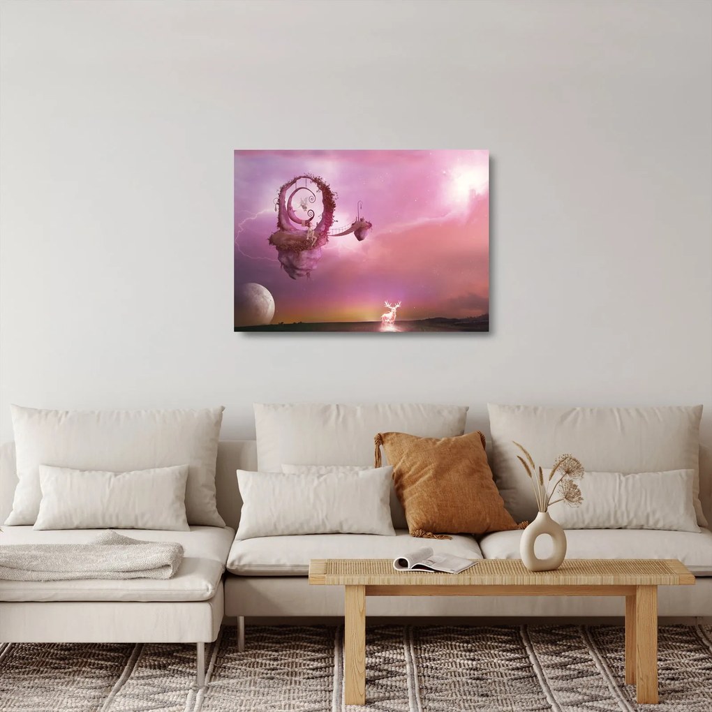 Kép - Tündér egy lebegő szigeten (üvegen) (70x50 cm)