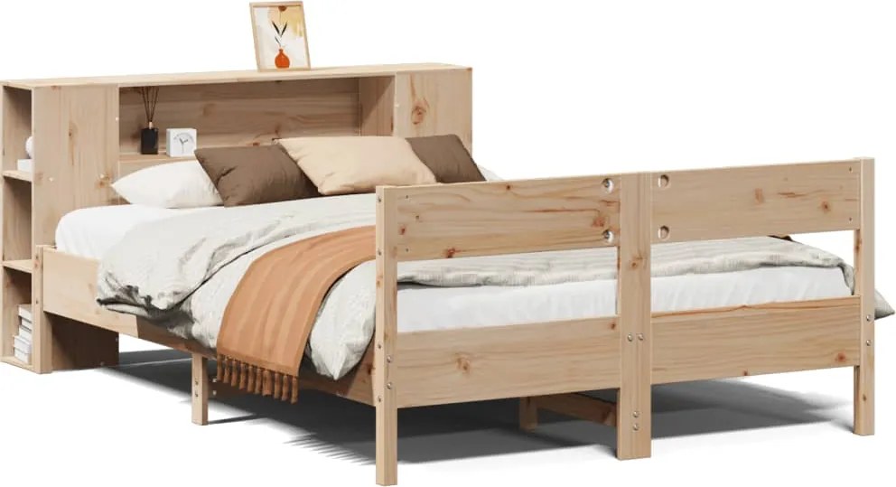 vidaXL tömör fenyőfa könyvespolcos ágy matrac nélkül 140 x 190 cm