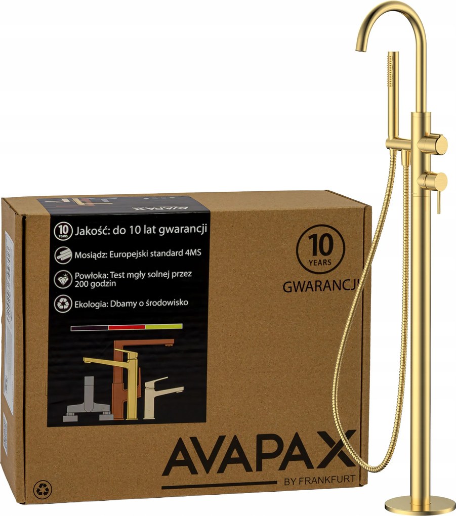 Kádtöltő csaptelep szabadon álló padló Arany szálcsiszolt zuhany Avapax