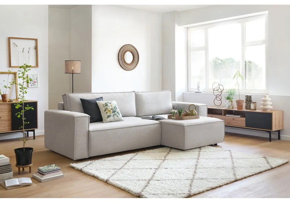 Bézs kinyitható sarokkanapé (variálható) Nihad – Bobochic Paris