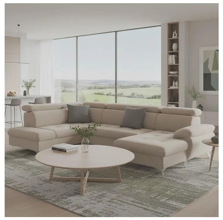 CATANIA U alakú, balos, tárolós sarokkanapé, bézs