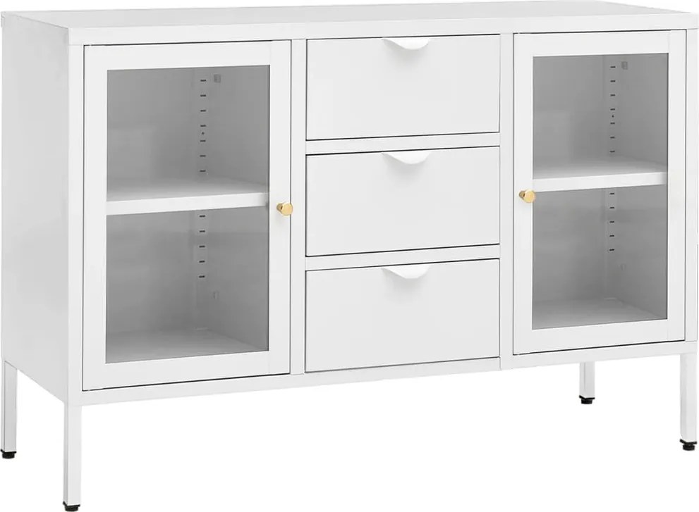 vidaXL fehér acél és edzett üveg tálalószekrény 105 x 35 x 70 cm