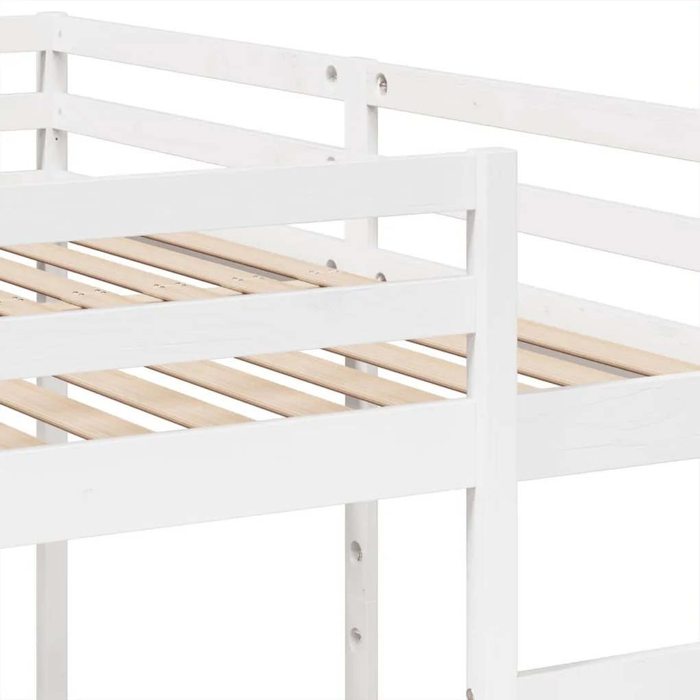 fehér tömör fenyőfa tripla emeletes ágykeret 200x200/80x200 cm
