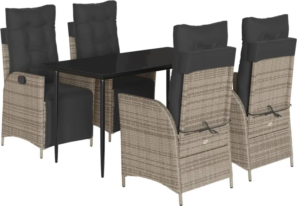 vidaXL 5 részes szürke polyrattan kerti étkezőgarnitúra párnával