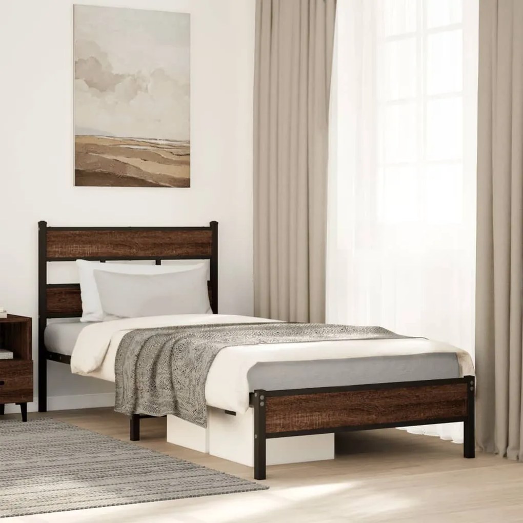 barna tölgy színű szerelt fa ágykeret matrac nélkül 107x200 cm