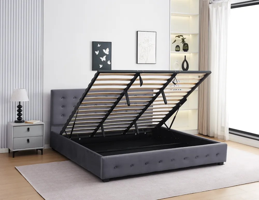 Ágy tárhellyel, 160x200, szürke, MINDY