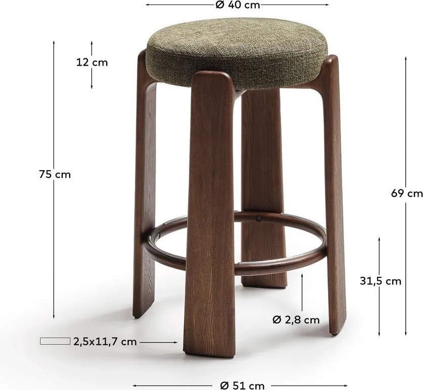 Zöld-sötét natúr színű kőrisfa bárszék (ülésmagasság 75 cm) Granite – Kave Home