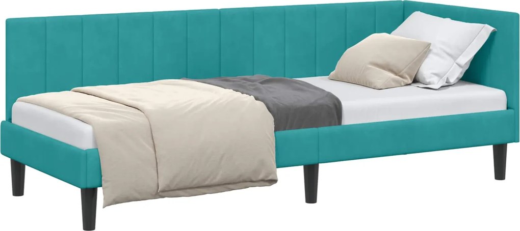 vidaXL Sarokágy keret fejtámlával Türkiz 80 cm x 200 cm Bársony