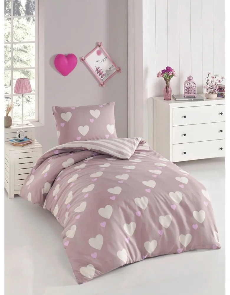 Törtrózsaszín egyszemélyes ágyneműhuzat 140x200 cm Herz – Mijolnir