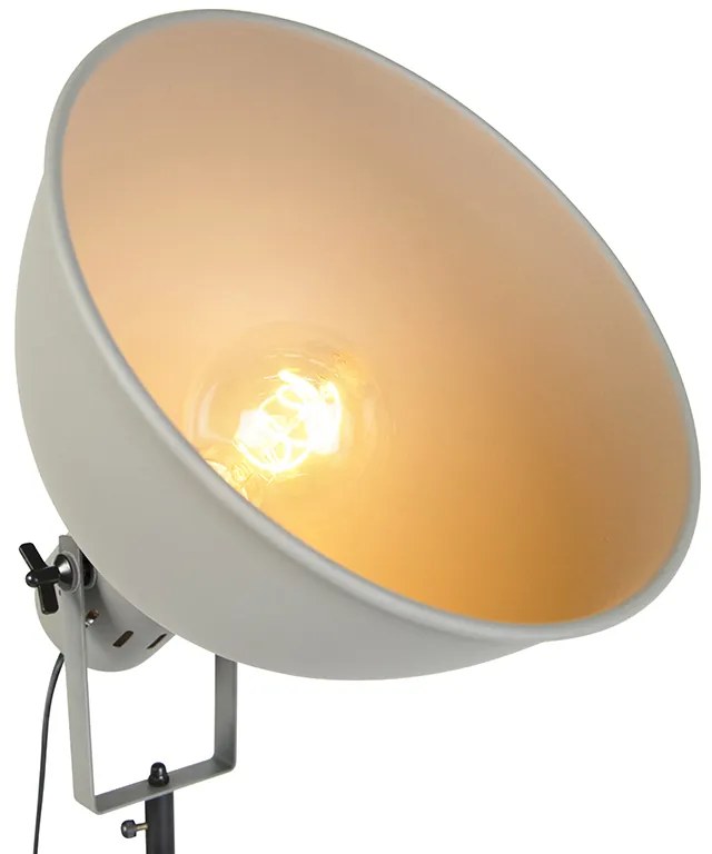 Ipari állólámpa fa állványon, szürke árnyékolóval - Laos