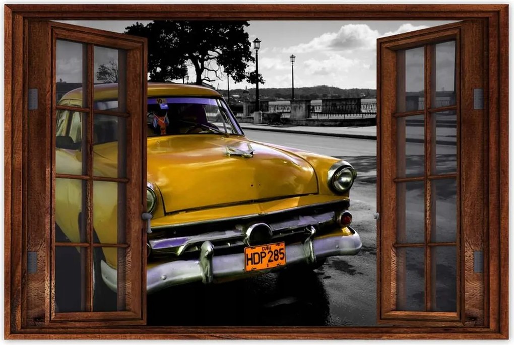 Poszter 60x40 Kubai sárga autó