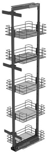 Konyhai fémrács, kamravasalat, 300mm, antracit, teljes kihúzású, csillapított záródás, 1615-1915mm, 5 kosár SIGE, Green Line 260