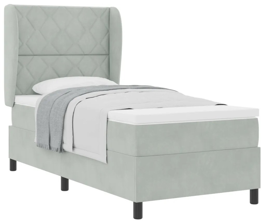 Boxspring Ágy Matrac Púder Szürke 90x190 cm Bársony