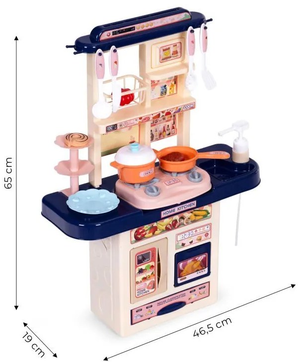 Kompakt gyerekkonyha LED világítással és 10 db tartozékkal - kék